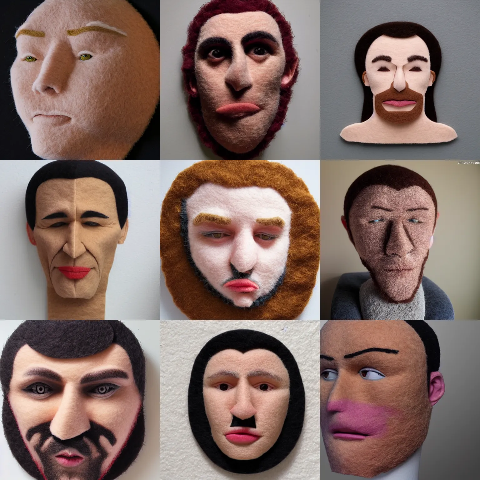 Prompt: hyper - realistic face made of felt