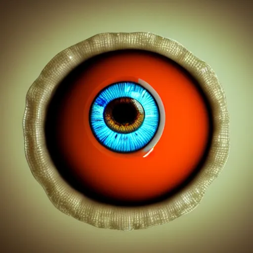Prompt: 3 d render of an eyeball with a carrot lodged into the iris, realistic