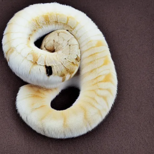 Prompt: photo of a fluffy ball python with fur