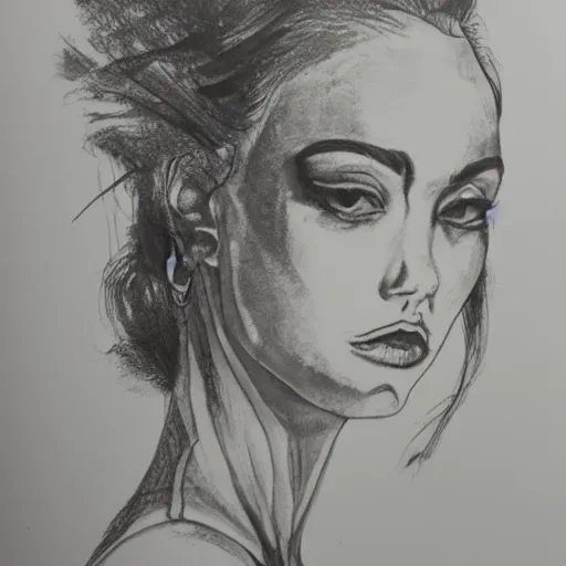 Image similar to 3 / 4 portrait of model black ink on paper