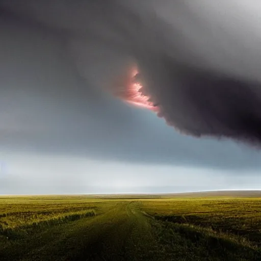 Image similar to a tornado in the distant landscape, hdr, artstation, shuttershock, 4 dimensions