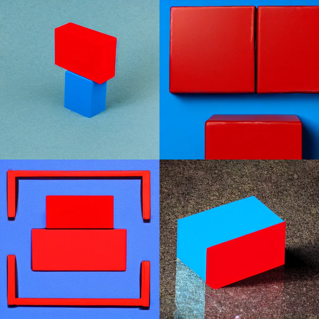 Prompt: a red block on top of a blue block