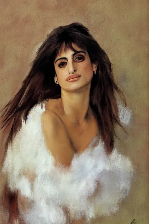 Image similar to oil painting, portrait of penelope cruz, artwork by edgar degas