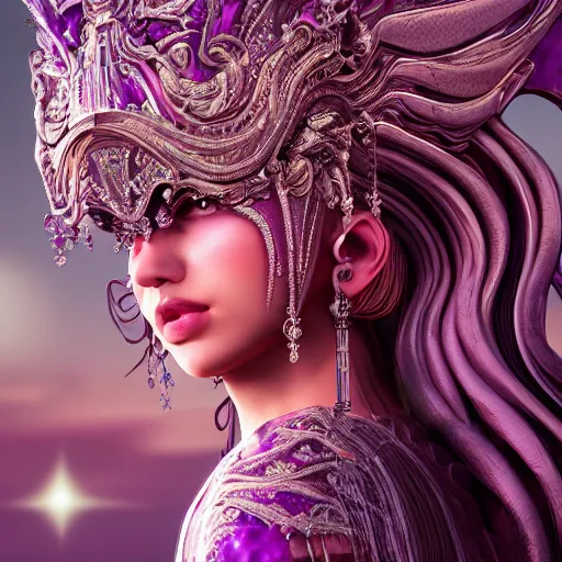 Prompt: princess of amethyst, ornate, intricate, hyper detailed, stunning, surreal, 4 k, octane render