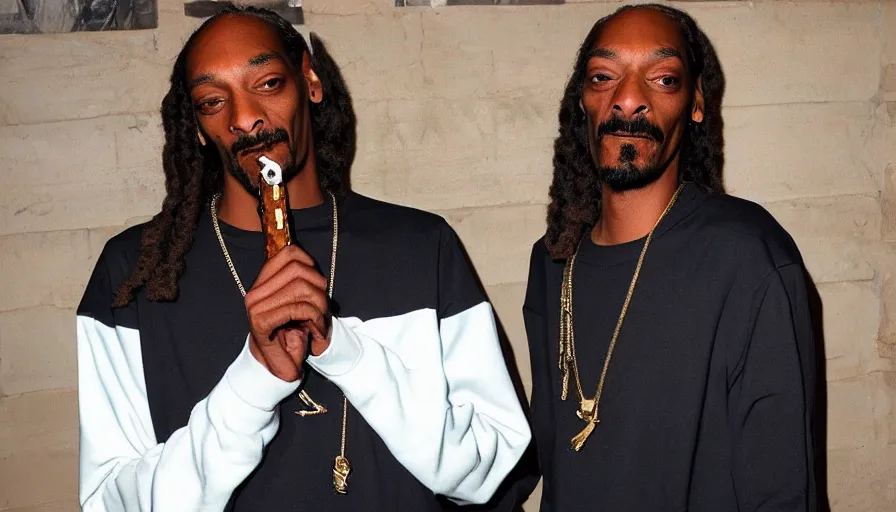 Image similar to Snoop Dogg smokes a big joint with red eyes