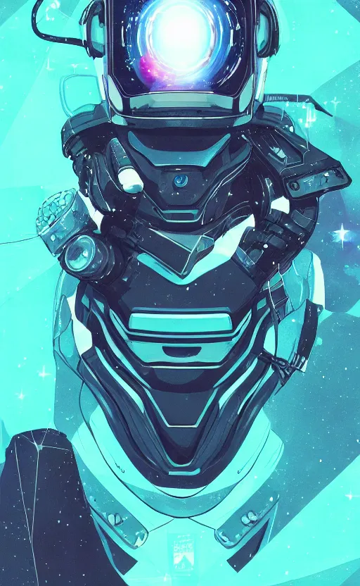 Image similar to wearing the cyberpunk vr helmet of the northern star, fashion, fancy suit, cosmic nova, expensive clothing, professional, teal helmet, naxy blue suit, illustration, style of yoshitaka amano, illustration, artstation, pixiv