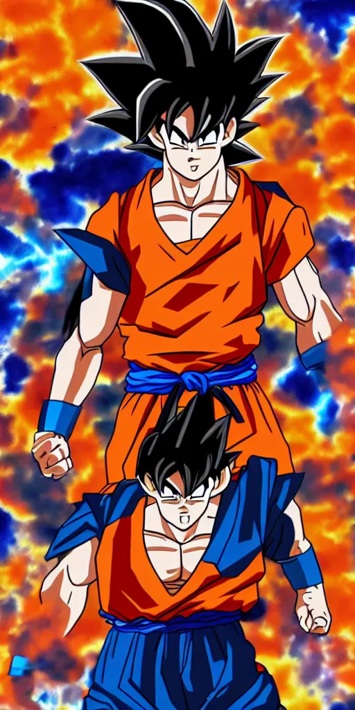 Image similar to son goku as real human, full body, photorealistic, highly detailed, 8 k, sharp focus, simple background, cinematic