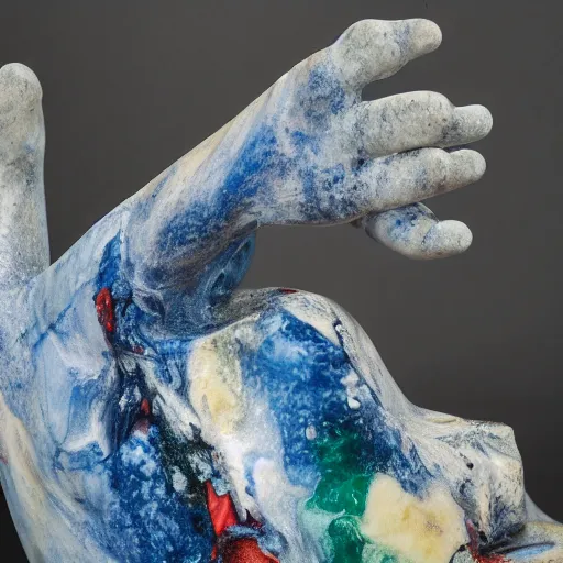 Image similar to an hd photo of a marble sculpture made of oil paint globs, dslr photography