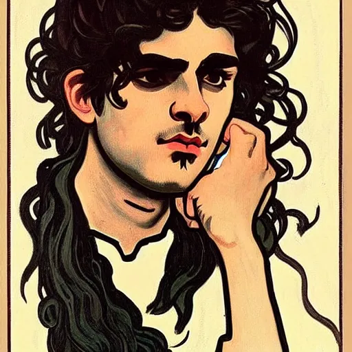 Image similar to painting of young cute handsome beautiful dark medium wavy hair man in his 2 0 s named shadow taehyung in costume at the halloween pumpkin party, straight nose, depressed, melancholy, elegant, clear, painting, stylized, delicate, soft facial features, delicate facial features, soft art, art by alphonse mucha, vincent van gogh, egon schiele