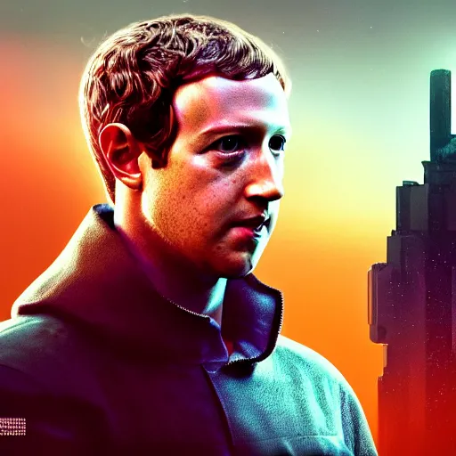 Prompt: Mark Zuckerberg as a creepy futuristic Android , film still from The blade Runner 2049, hyperrealistic, highly detailed, depth of field, High definition, 8k, octane render, artstation