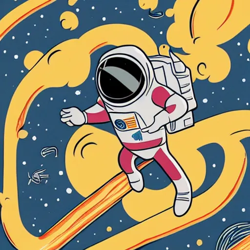 Image similar to colorful pixar, mcbess illustration, an astronaut drifting through space