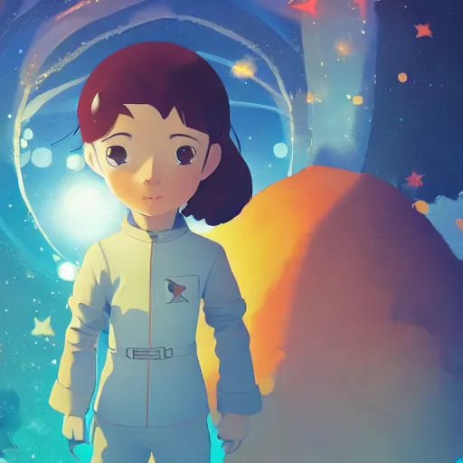 Image similar to Antoine de Saint-Exupéry as The Little Prince, ambient lighting, 4k, anime key visual, lois van baarle, ilya kuvshinov, rossdraws, artstation