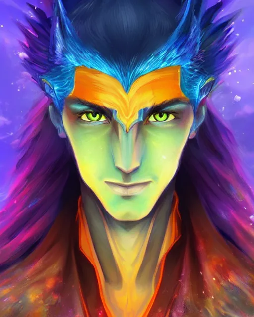 Prompt: head and shoulders avatar picture of a mage, male, vibrant colors, dnd character, digital art, by artgerm