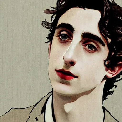 Prompt: portrait of timothee chalamet by ludwig hohlwein, sachplakat style, poster