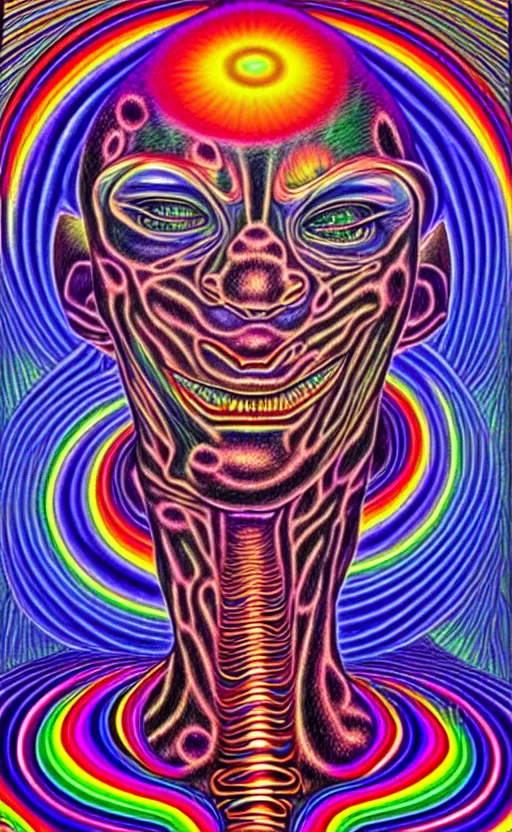 Image similar to trippy psychedelic alien world by alex grey