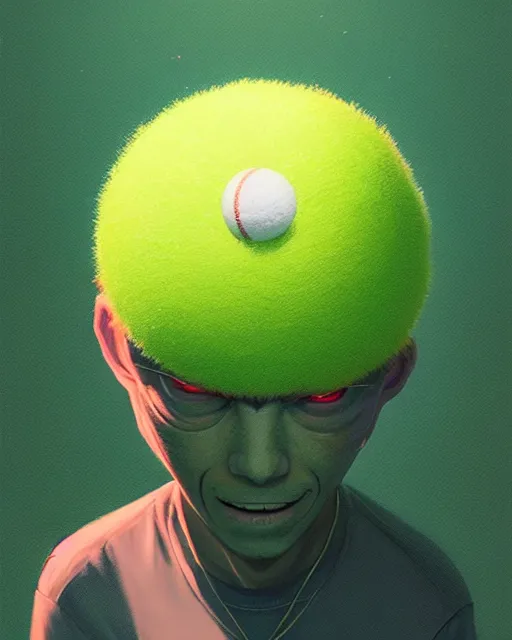 Image similar to highly detailed vfx portrait of a character of a tennis ball monster stephen bliss, unrealengine, greg rutkowski, loish, rhads, beeple, makoto shinkai and lois van baarle, ilya kuvshinov, rossdraws, tom bagshaw,