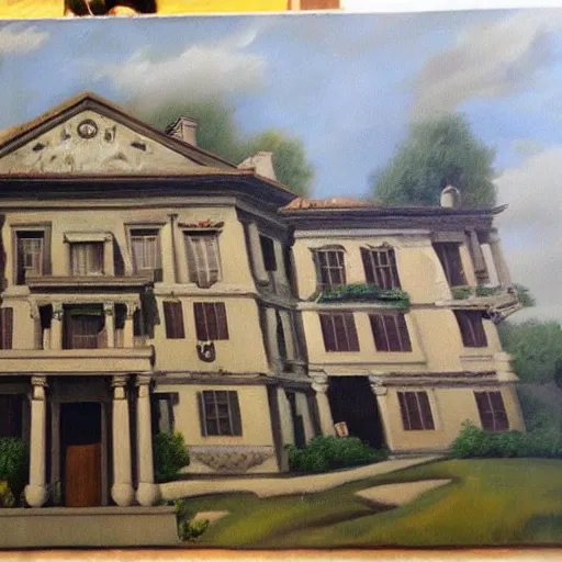 Image similar to Mansion building from Counter Strike game, oil painting by Michelangelo