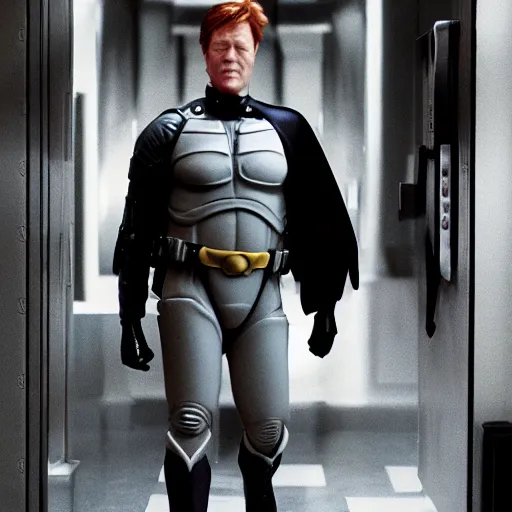 Image similar to still image of fry from futurama in the dark knight, cinematic, anamorphic, 8 0 mm f / 2. 8 l, 3 5 mm film, movie