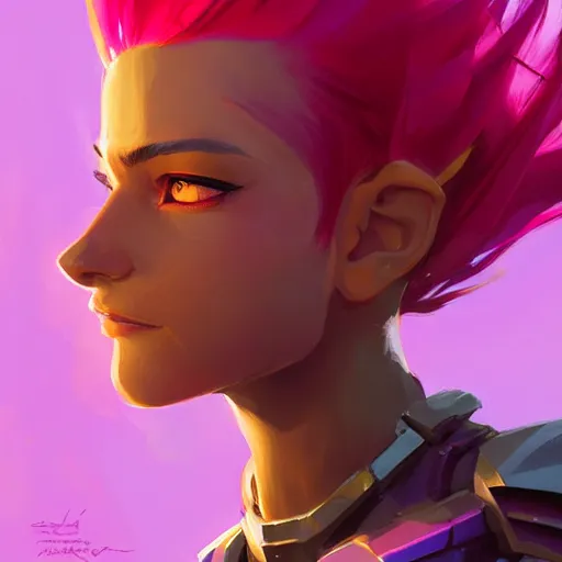 Image similar to female paladin with bright pink mohawk profile, portrait, behance hd artstation by jesper ejsing by rhads, makoto shinkai and lois van baarle, ilya kuvshinov, ossdraws