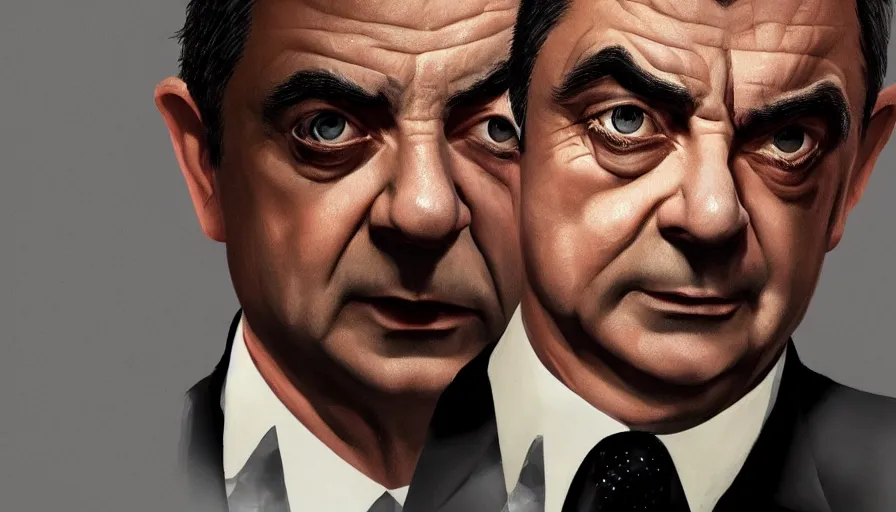 Prompt: Rowan Atkinson is James Bond, hyperdetailed, artstation, cgsociety, 8k