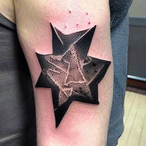 simple inner bicep tattoo of intersecting triangle, Stable Diffusion