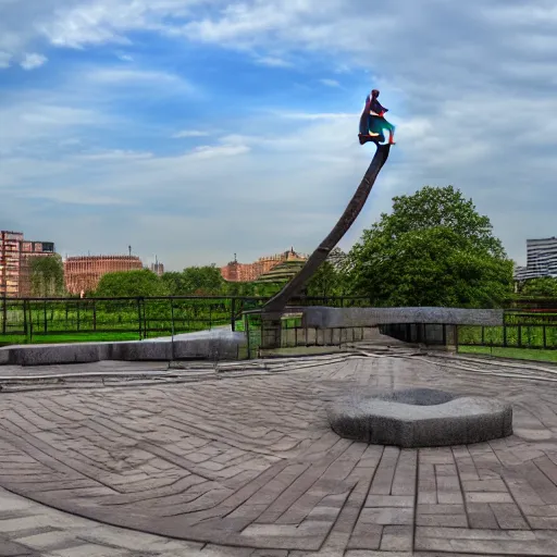 Prompt: parkour ( park ) spomenik snigelparken, ( ( railings ) ), photo, 4 k, detailed drawing