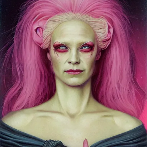 Image similar to portrait of a pink witch, by gerald brom