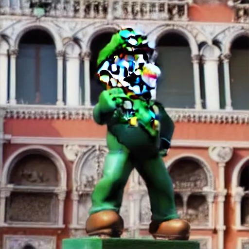 Image similar to beautiful photograph of super mario bronze statue, situated in venice