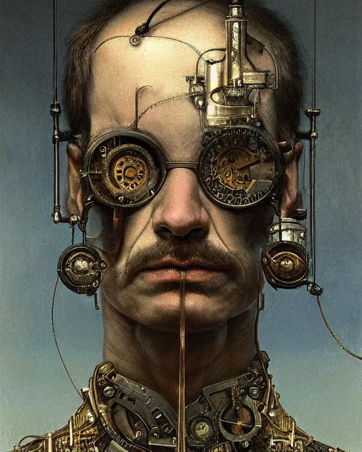 Prompt: epic portrait of victorian man scientist, steampunk, highly detailed, intricate details, symmetry, golden ratio, hyperrealistic, photorealistic, by rutkowski and beksinski