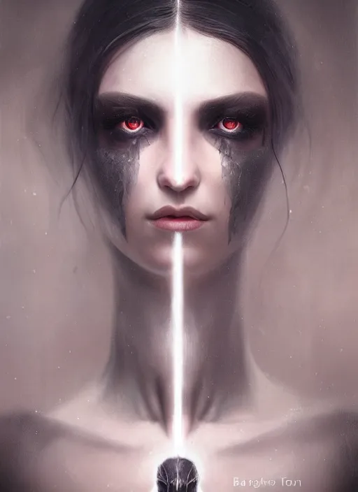 Image similar to octane render, unreal engine, symmetrical realistic, portrait, close - up, dark witch, painting by tom bagshaw, smooth, sharp focus