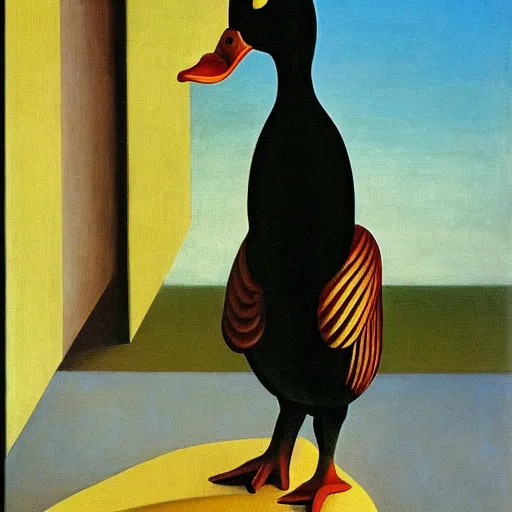 Image similar to a duck on the prowl oil painting giorgio de chirico