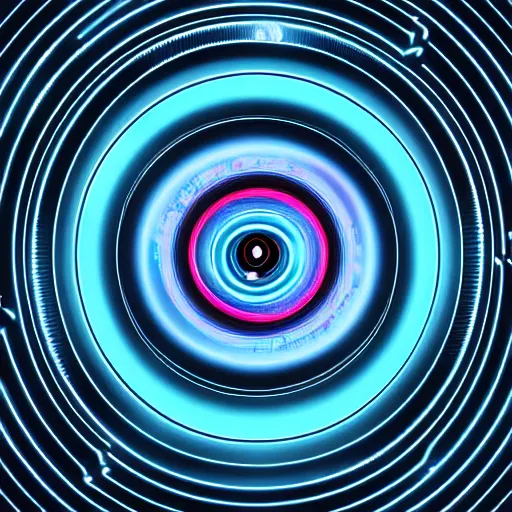 Prompt: horizontal centered neon cyberpunk distortion field electron tube eyeball with concentric data rings around it, glowing, fantasy, networking, camera shutter iris, singularity, clouds, circuitry, explosion, dramatic, intricate, elegant, highly detailed, digital painting, network, artstation, concept art, smooth, sharp focus, illustration, octane render