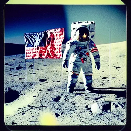 Image similar to astronaut with the lgbt flag on the moon, polaroid photo, perfect photo, photo pinterest