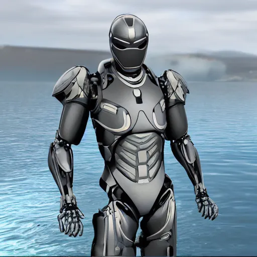 Image similar to realistic advanced iron suit in the bottom of a lake