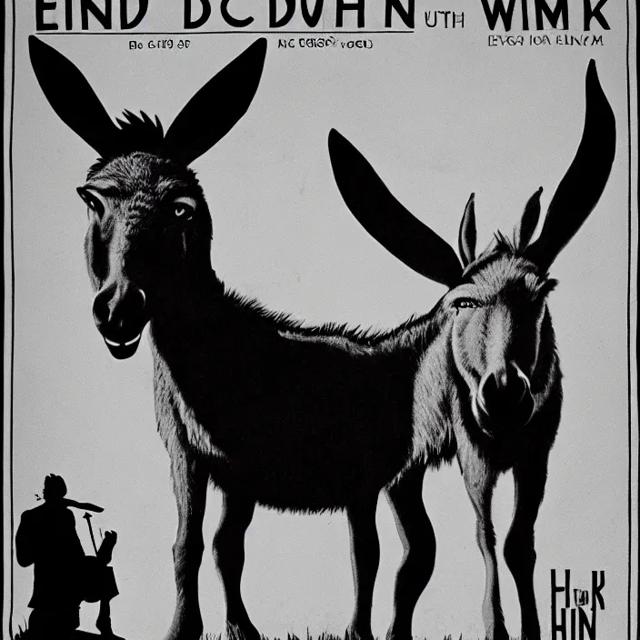 Image similar to 1 9 6 0 s horror movie poster featuring a very evil donkey staring into the camera very detailed 8 k black and white