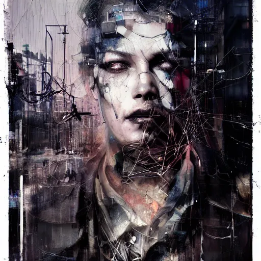 Image similar to cybernetic dream hunter, cyberpunk, wires, skulls, machines by emil melmoth zdzislaw belsinki craig mullins yoji shinkawa realistic render ominous detailed photo atmospheric by jeremy mann francis bacon and agnes cecile ink drips paint smears digital glitches glitchart