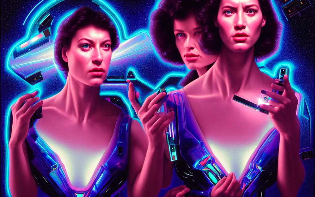 Image similar to Ladies in holograms of alien artifacts, electrical case display, total recall tech, , ultrarealistic, dramatic lighting, electrical details, high details, 4k, 8k, best, accurate, trending on artstation, artstation, photorealism, ultrarealistic, digital painting, style of Tristan Eaton Stanley Artgerm and Tom Bagshaw, Caravaggio,