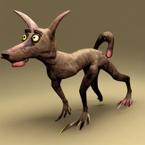 Image similar to deformed quadruped dog creature with scary pointy spindley lims, uncanny valley, liminal, creepypasta, nightmare