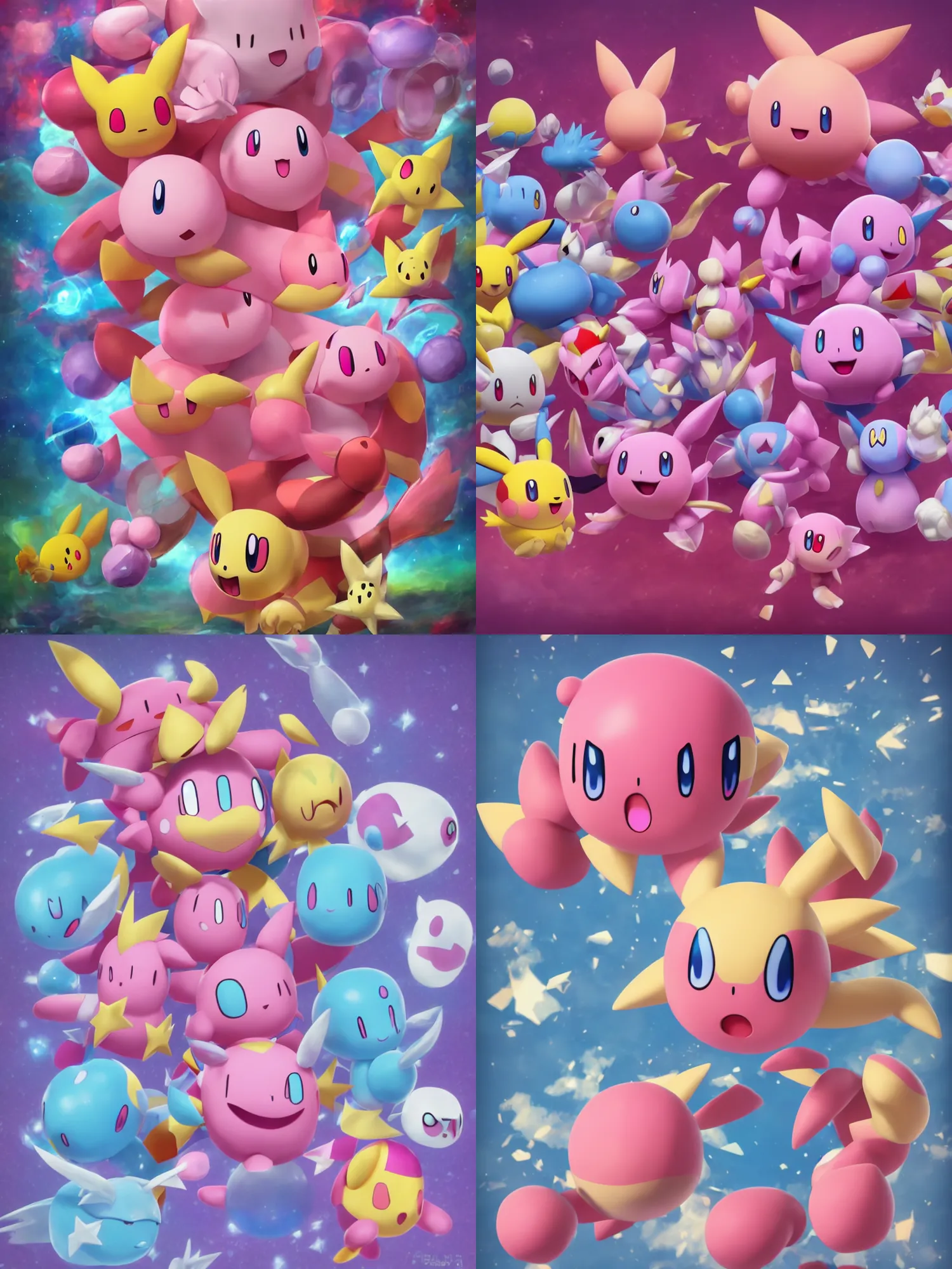 Prompt: Kirby as a pokemon, detailed, octane render, artstation
