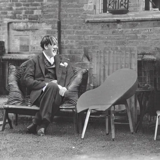 Image similar to friendly british gentleman lord is telling a joke, vintage photo