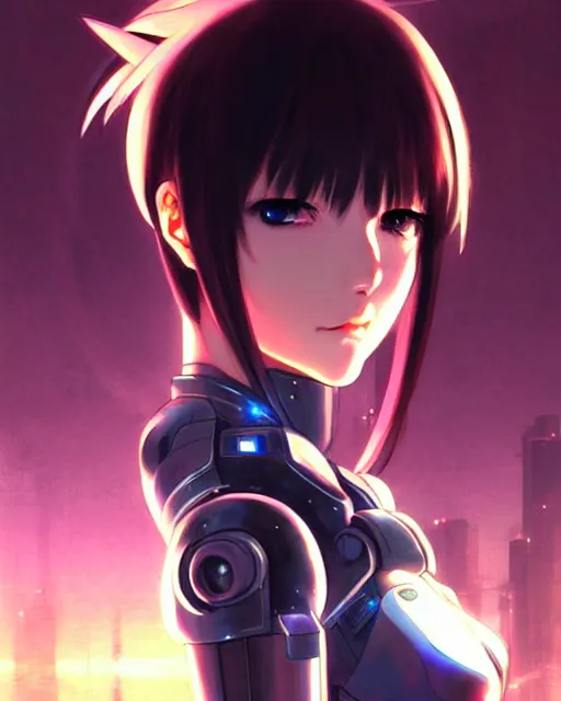 Image similar to portrait Anime Girl in mecha armor in night tokyo Sharp fine face pretty face, realistic shaded Perfect face, fine details. Anime. cyberpunk realistic shaded lighting by katsuhiro otomo ghost-in-the-shell, magali villeneuve, artgerm, rutkowski Jeremy Lipkin and Giuseppe Dangelico Pino and Michael Garmash and Rob Rey