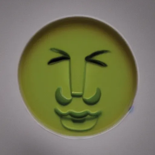 Prompt: luigi's face on the surface of green tea.