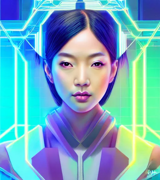 Image similar to symmetry!! asian princess of technology, solid cube of light, hard edges, product render retro - futuristic poster scifi, lasers and neon circuits, beautiful asian princess, intricate, elegant, highly detailed, digital painting, artstation, concept art, smooth, sharp focus, illustration, dreamlike, art by artgerm