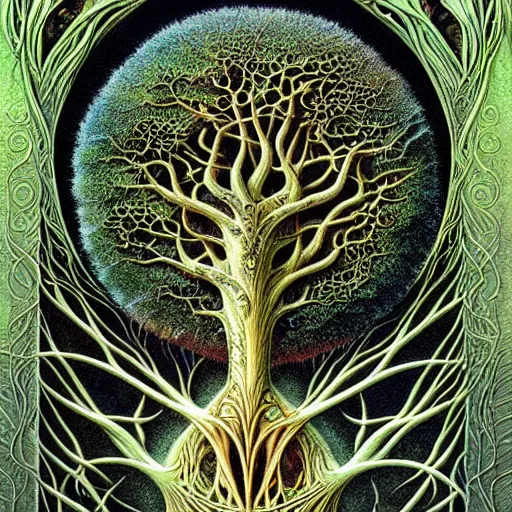 Image similar to tree of life by roger dean and andrew ferez, art forms of nature by ernst haeckel, divine chaos engine, symbolist, visionary, art nouveau, botanical fractal structures, organic, detailed, realistic, surreality