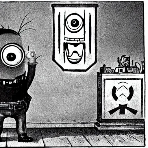Prompt: A minion soviet leader demanding the iron curtain to be erected