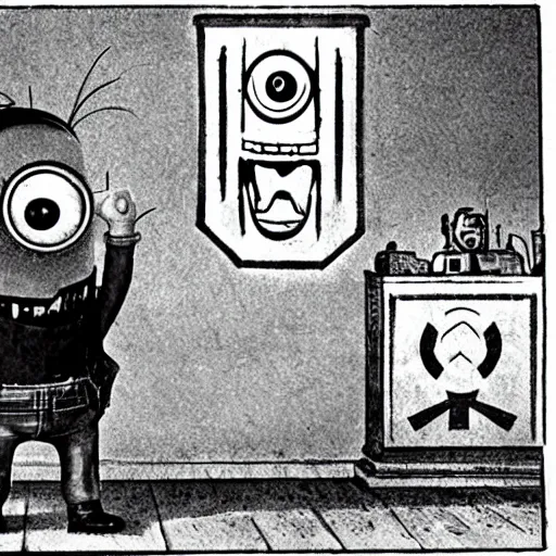 Image similar to A minion soviet leader demanding the iron curtain to be erected