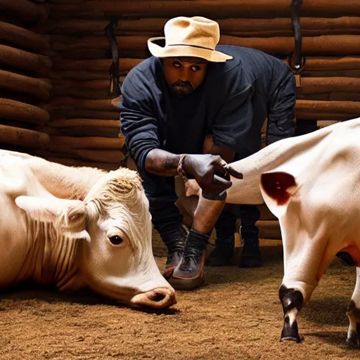 Prompt: kanye west milking a cow, realistic, 8 k, high details, detailed face, sharp focus