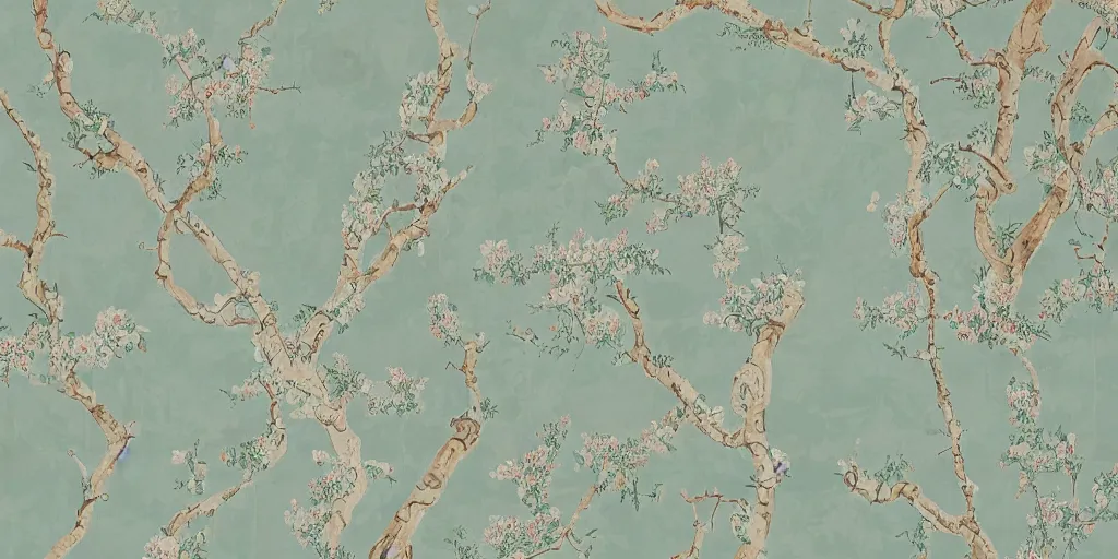 Prompt: chinoiserie wallpaper art