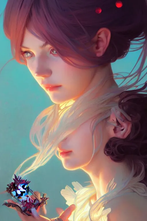 Image similar to a beautiful magical girl, fantasy, portrait, sharp focus, intricate, elegant, digital painting, artstation, matte, highly detailed, concept art, illustration, ambient lighting, art by ilya kuvshinov, artgerm, Alphonse mucha, and Greg Rutkowski