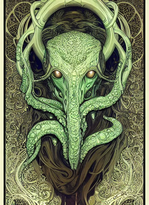 Prompt: Cthulhu, fantasy, intricate, elegant, highly detailed, digital painting, 4k, HDR, concept art, smooth, sharp focus, illustration, art by alphonse mucha,artgerm, H R Giger